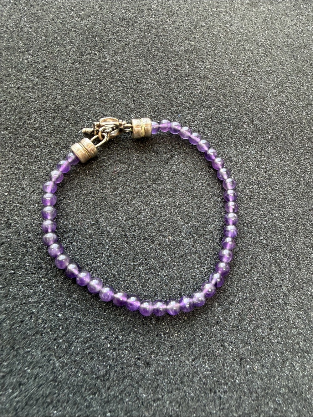 Vintage Amethyst beaded Sterling Silver Toggle Bracelet